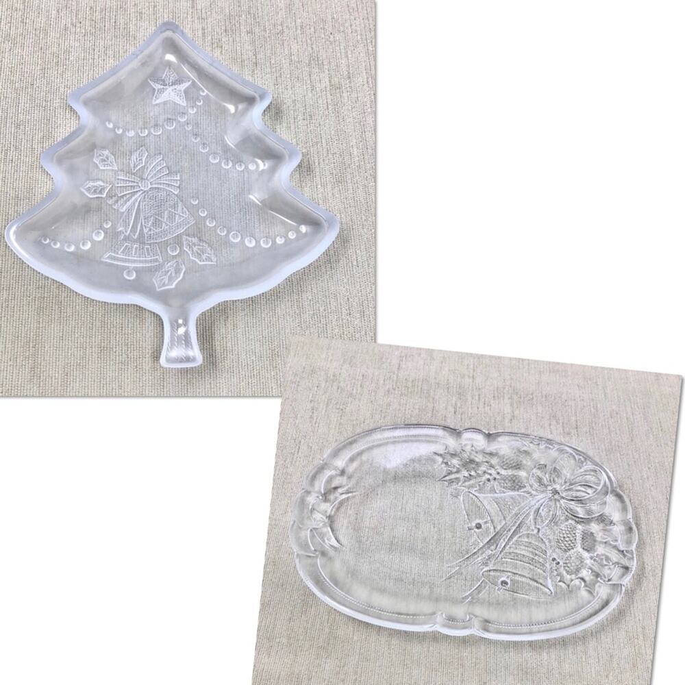 Christmas Bells & Frosted Glass Christmas Tree Candy Serving Dishes